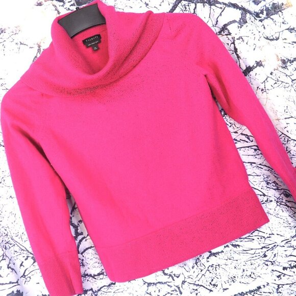 HOT PINK WOOL SWEATER M Talbots Merino Bright Neon Spring Fall Dopamine Casual - Picture 1 of 7